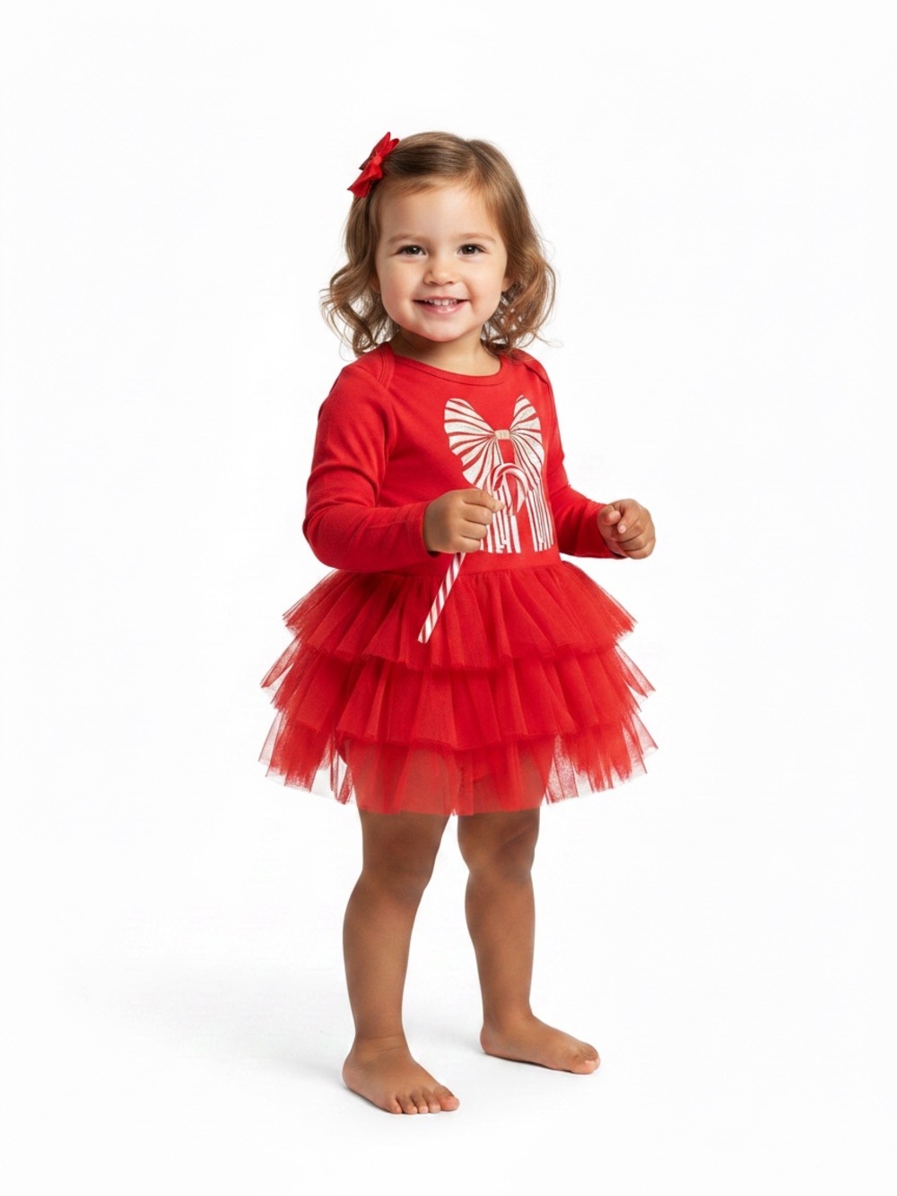 Posh Peanut Red Tulle Bow Bodysuit Dress